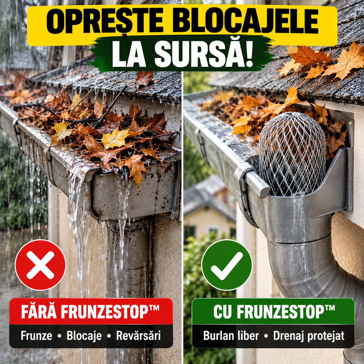 Set 4 Protecții Jgheab și Burlan FrunzeStop™
