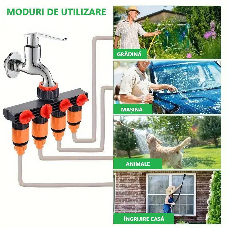 Conector furtun de grădină cu 4 căi
