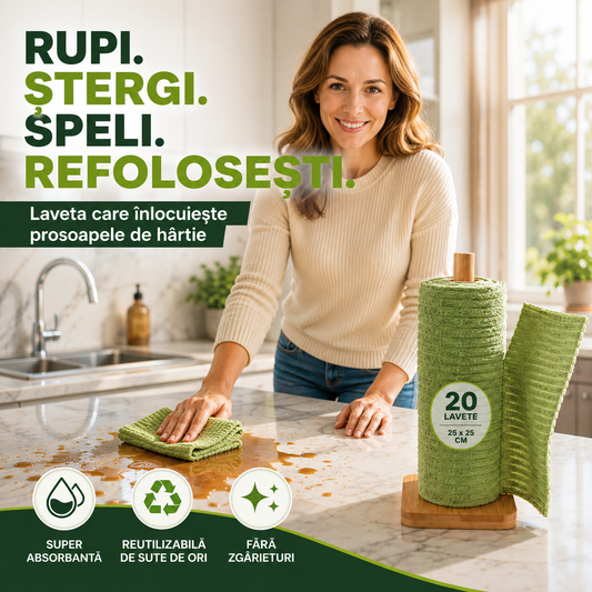 Rolă Lavete Microfibră Reutilizabile AbsorbMax™
