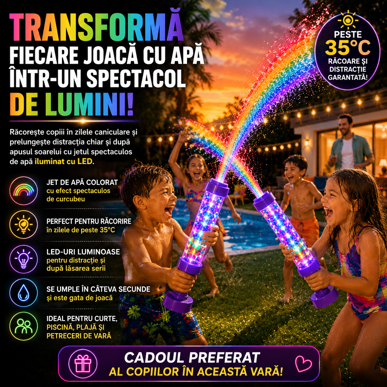 Pistol cu Apă Curcubeu cu LED — RainbowBlast™