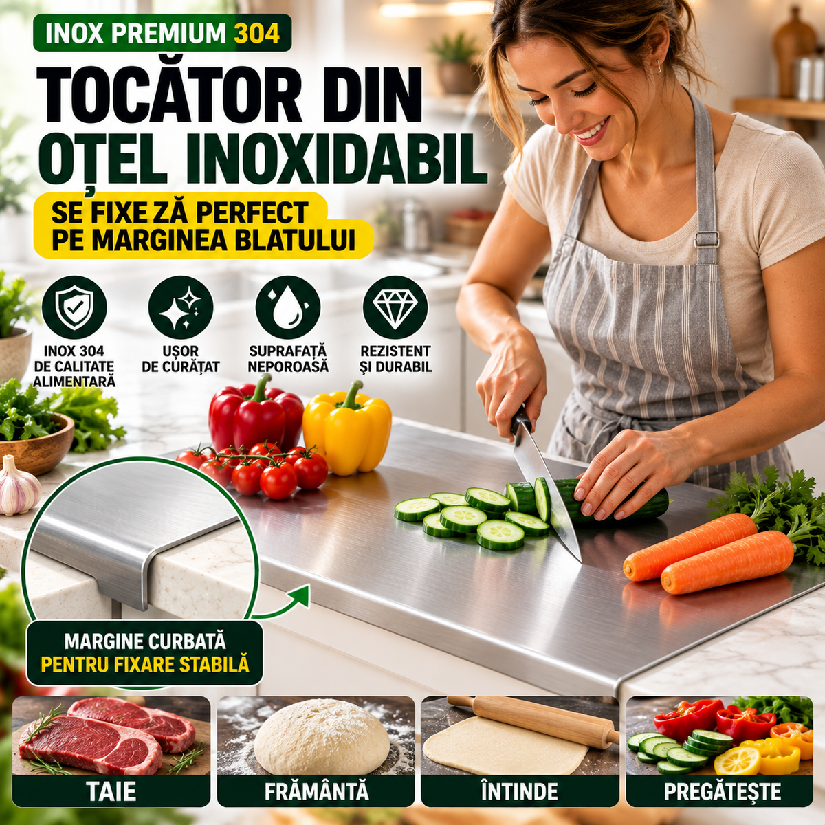 Tocător din Oțel Inoxidabil 304 – InoxCut™