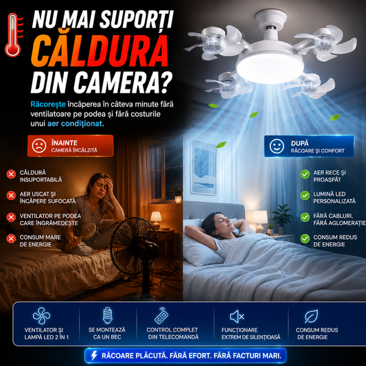 Ventilator de Tavan cu LED și Telecomandă — CoolBreeze™