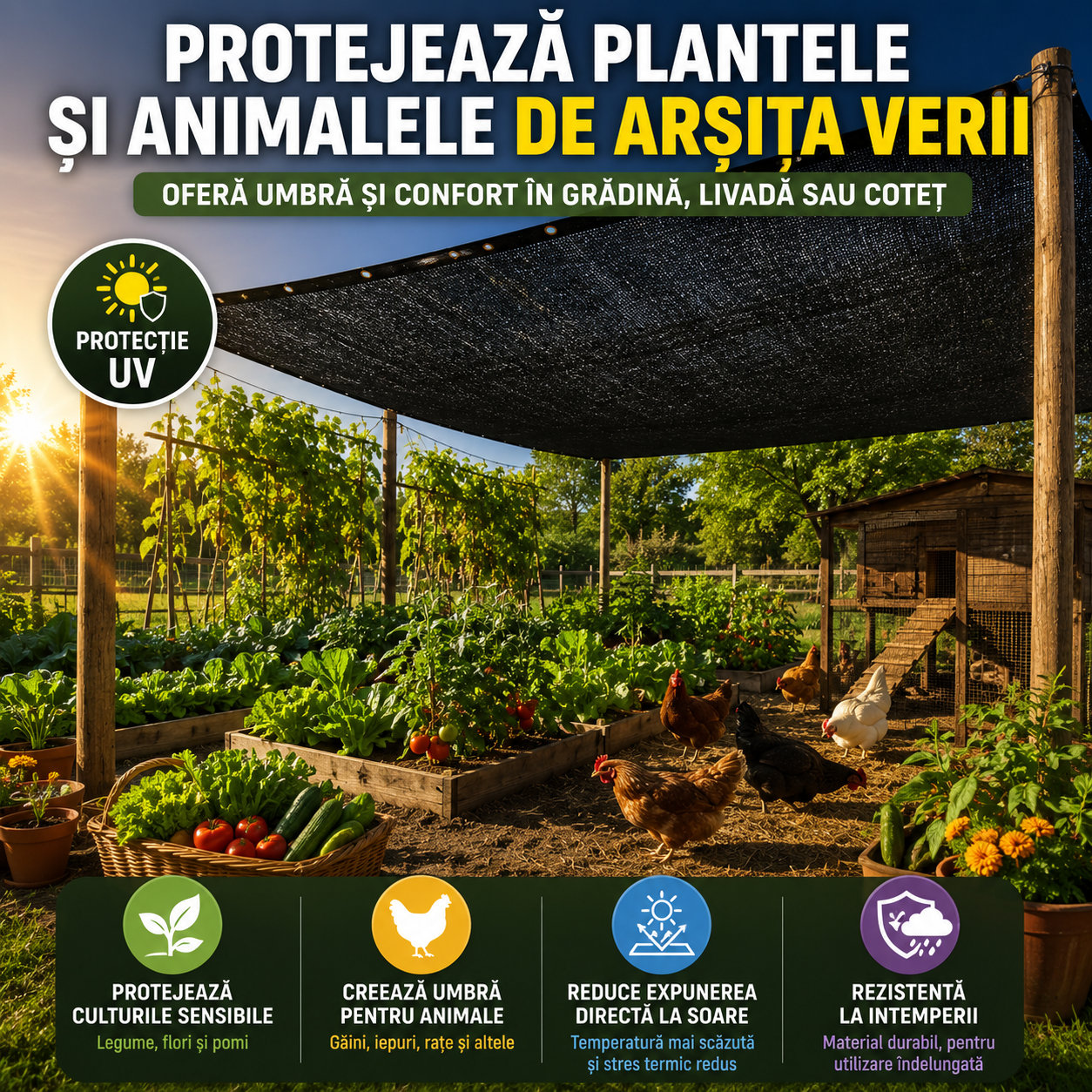 Plasă de Umbrire cu Protecție UV ShadeCool Pro™