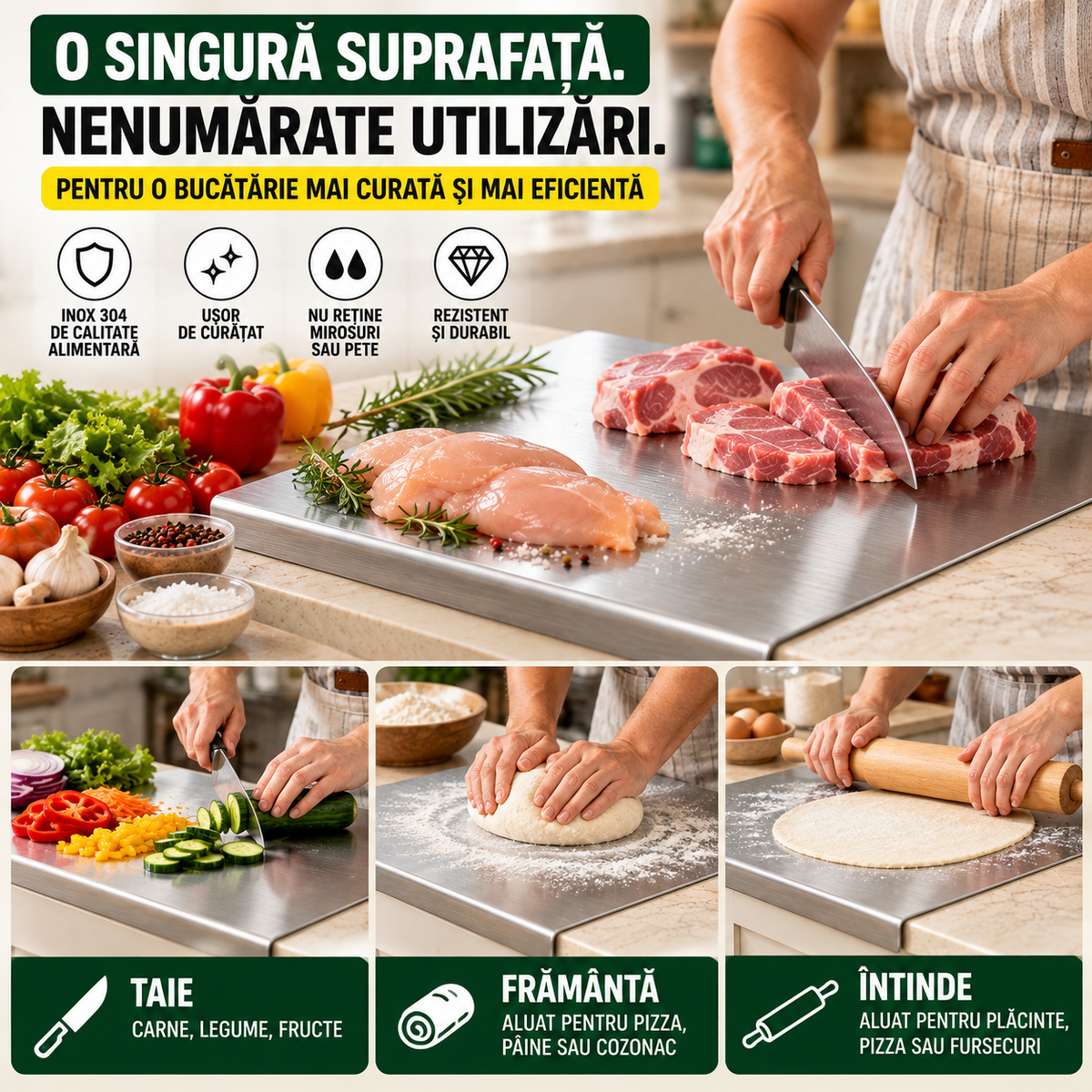Tocător din Oțel Inoxidabil 304 – InoxCut™