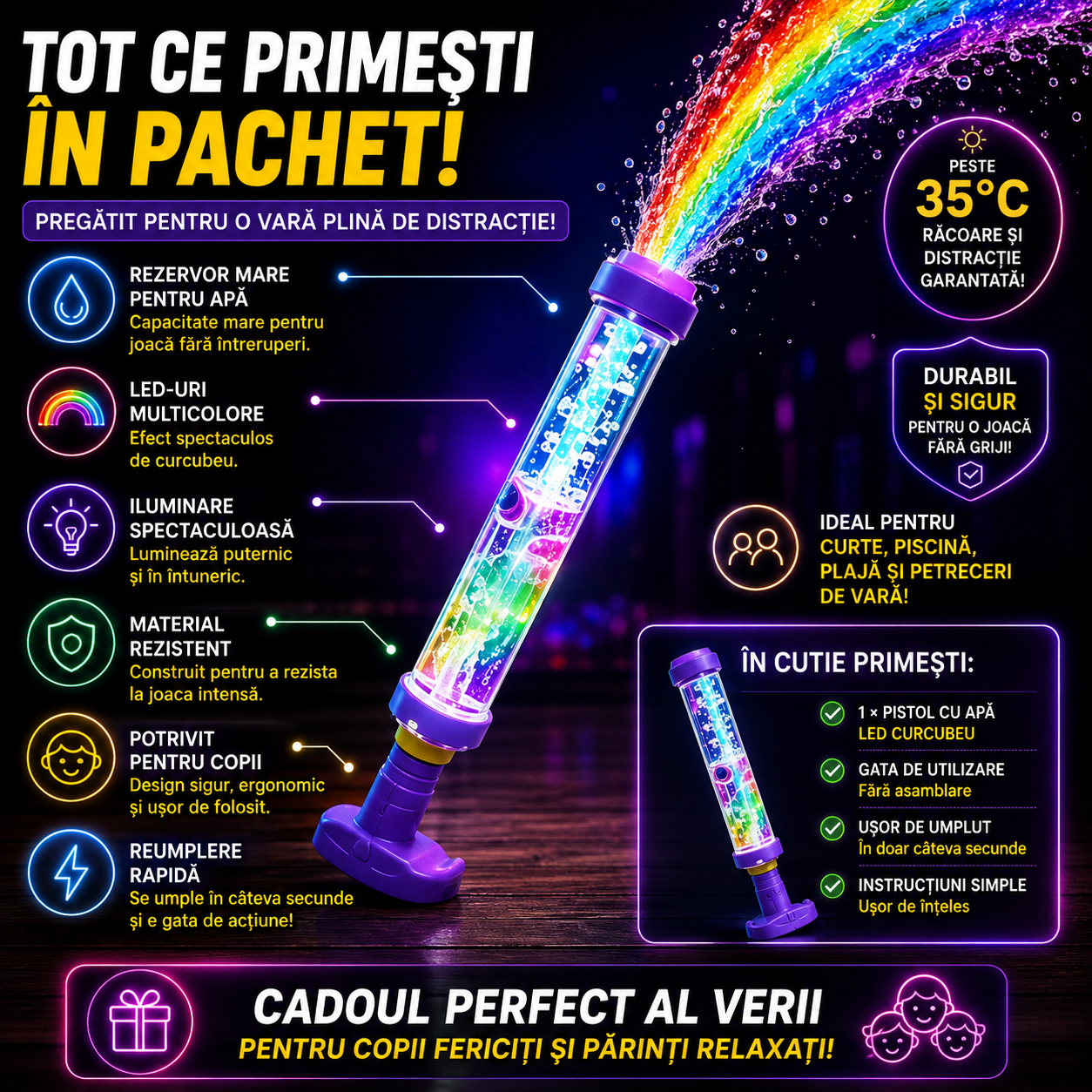 Pistol cu Apă Curcubeu cu LED — RainbowBlast™