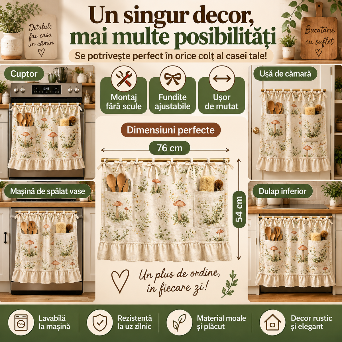 Perdea Cuptor cu Buzunare CottageNest™