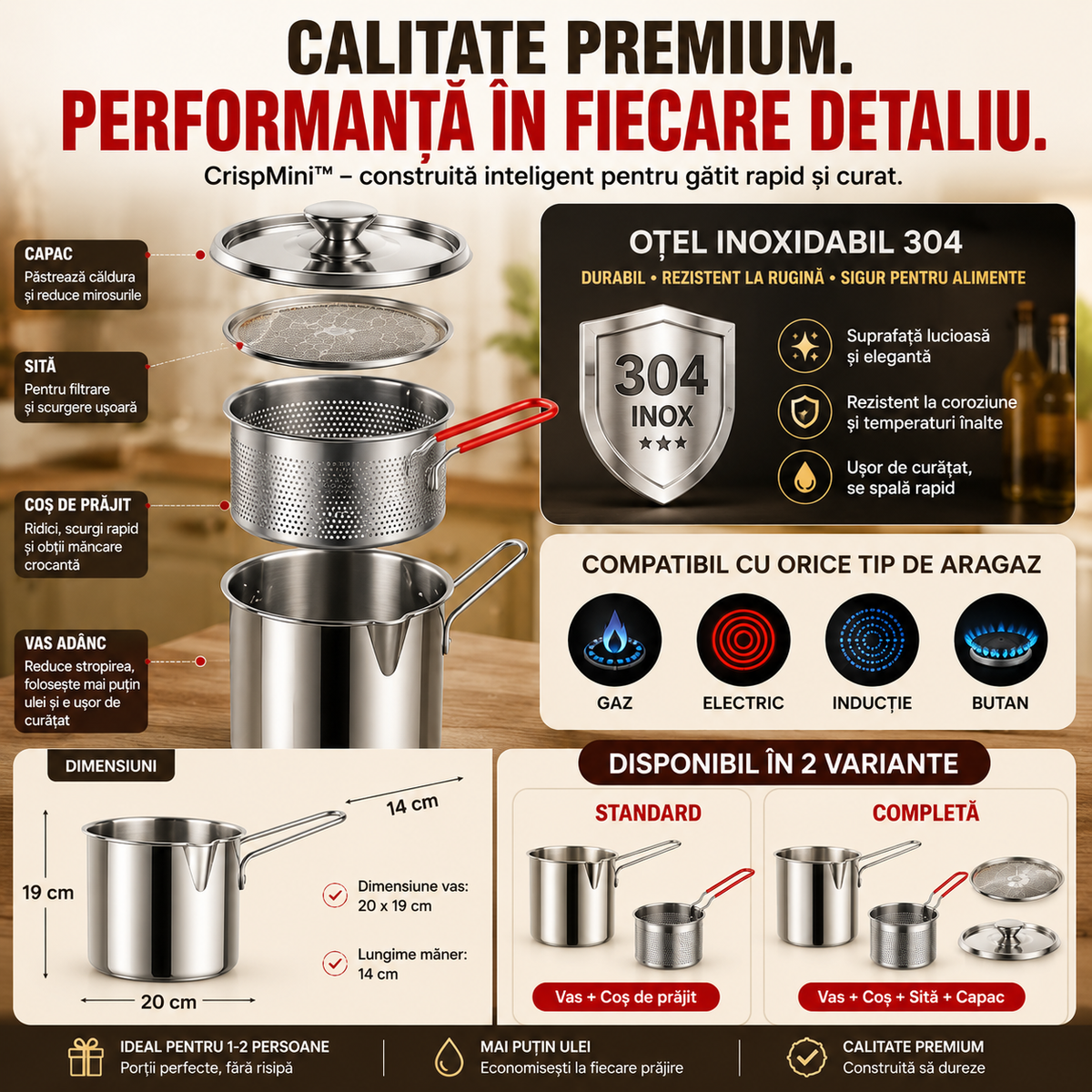 Mini Friteuză Inox CrispMini™