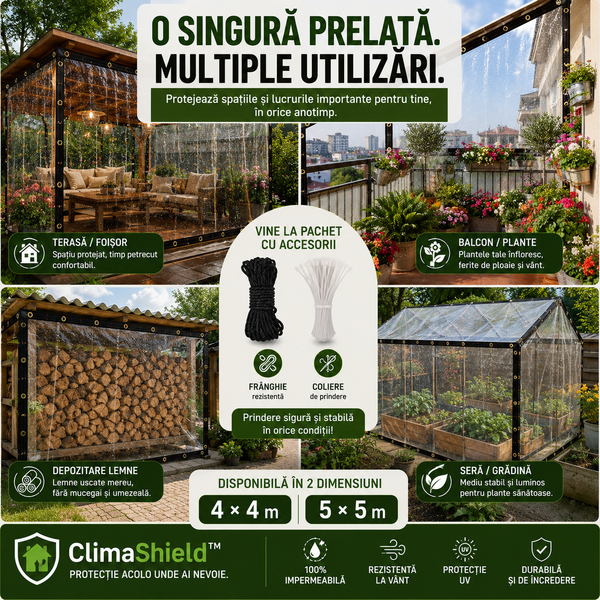 Prelată Transparentă Impermeabilă ClimaShield™