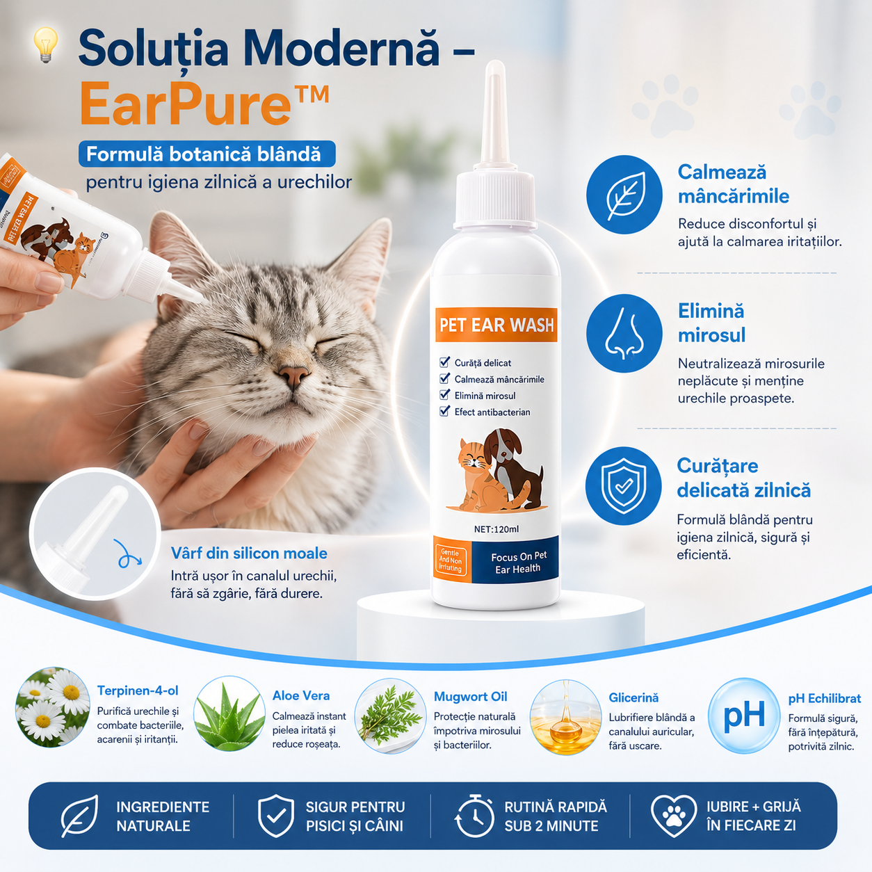Picături pentru urechi sănătoase la pisici și câini – EarPure™