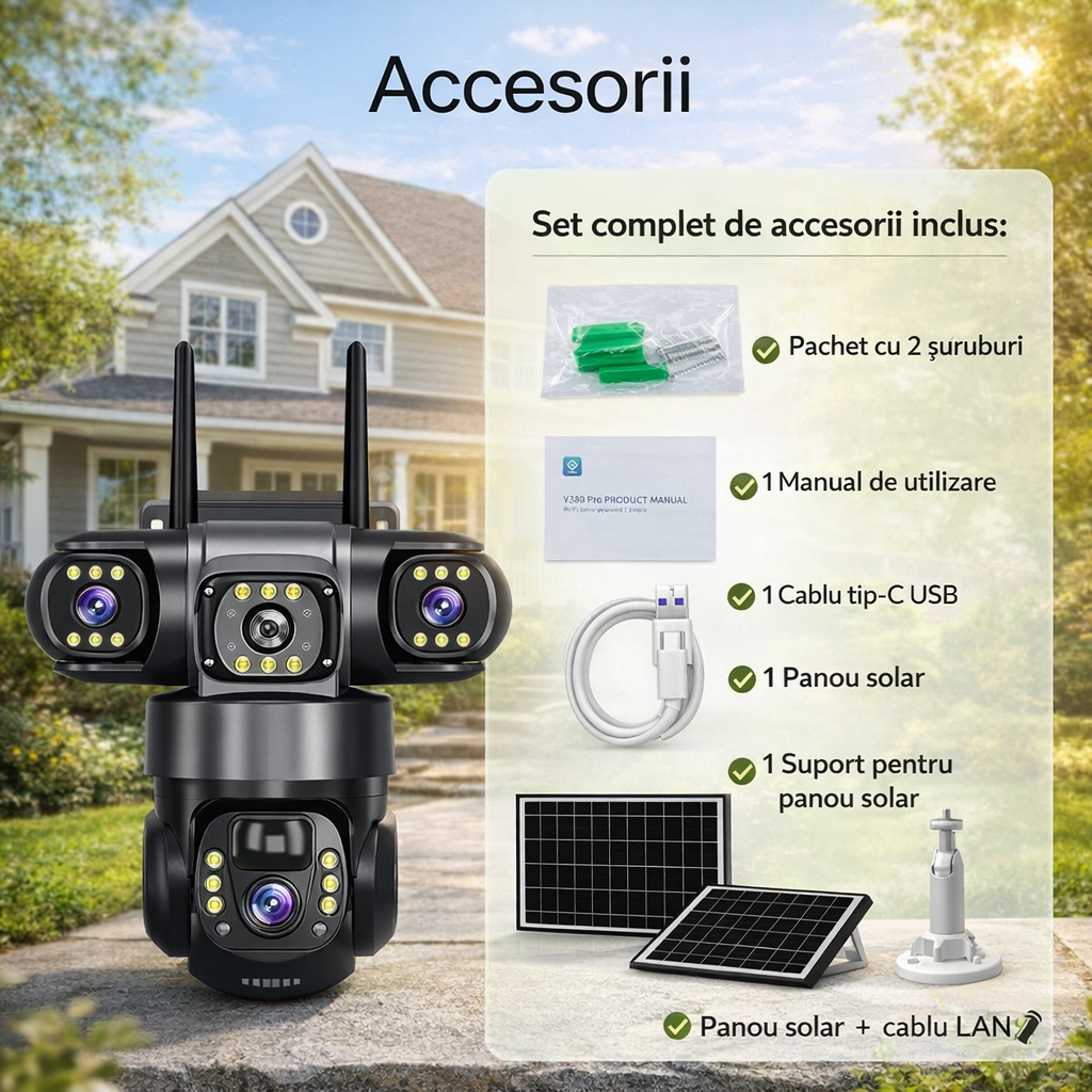 AiWiFiCamera™ Solar 8K - Vezi tot. Oriunde. Fără cabluri.