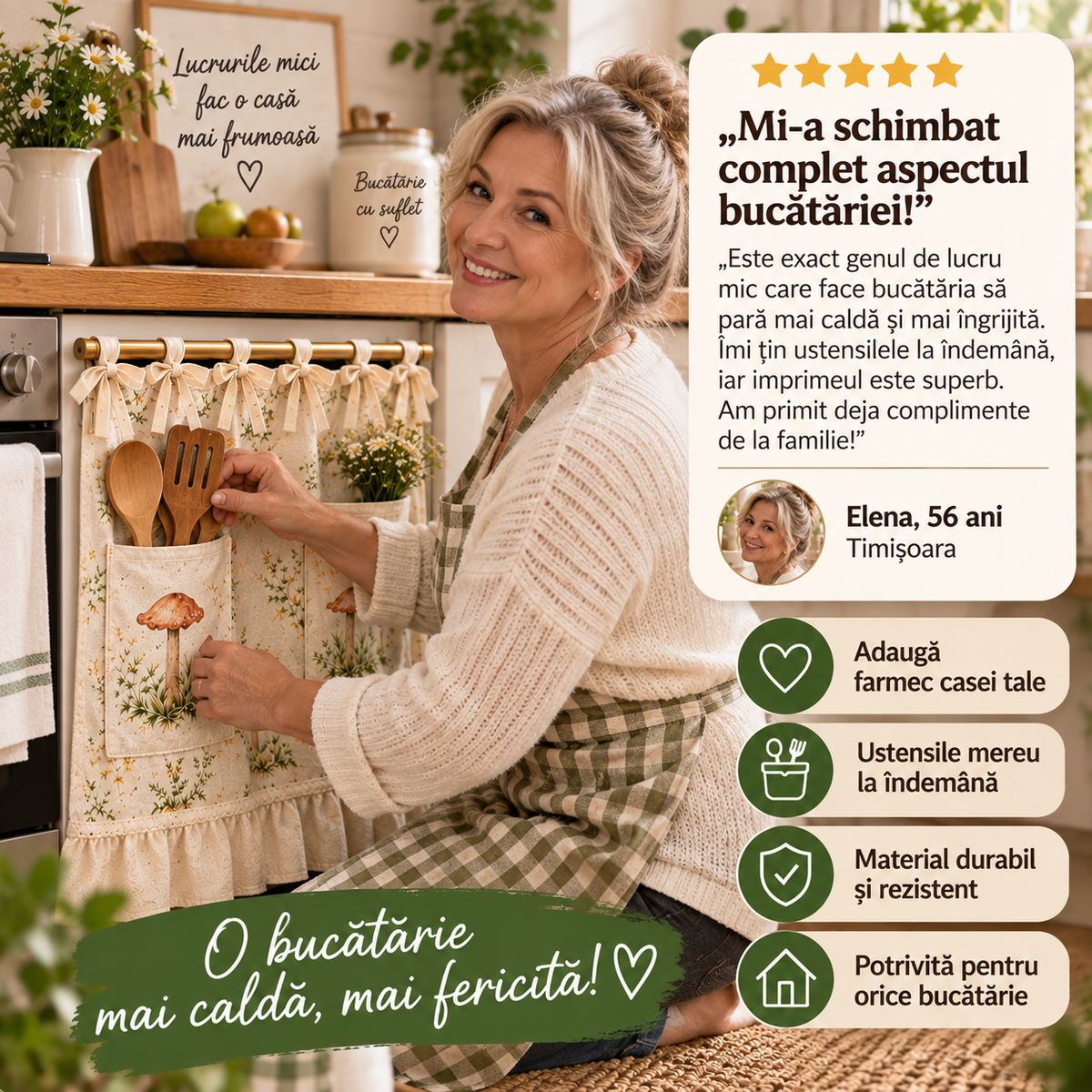 Perdea Cuptor cu Buzunare CottageNest™