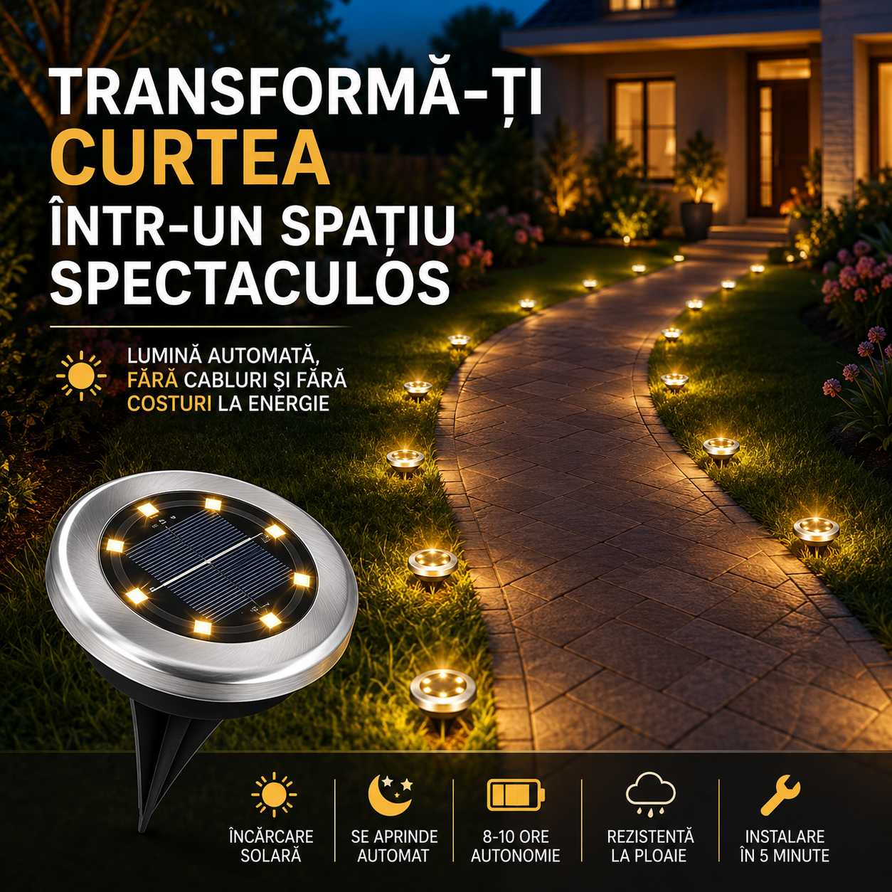 4 Lumini Solare de Sol cu LED SolarGlow Pro™